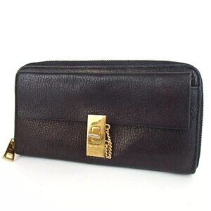 CHLOÉ Drew Long Zip Around Wallet – Black Leather with Gold Turn Lock